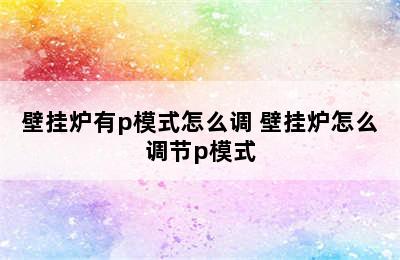 壁挂炉有p模式怎么调 壁挂炉怎么调节p模式